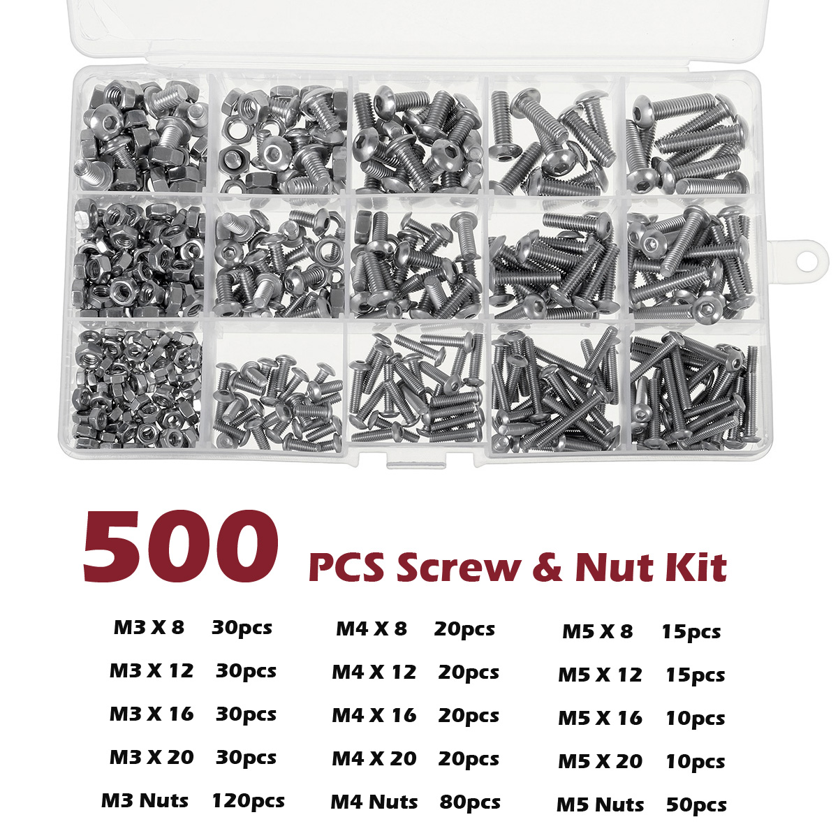 1080PCS500PCS-Stainless-Steel-Screw-Socket-Nut-Round-Head-M2-M3-M4-M5-Kit-Set-1722526-7