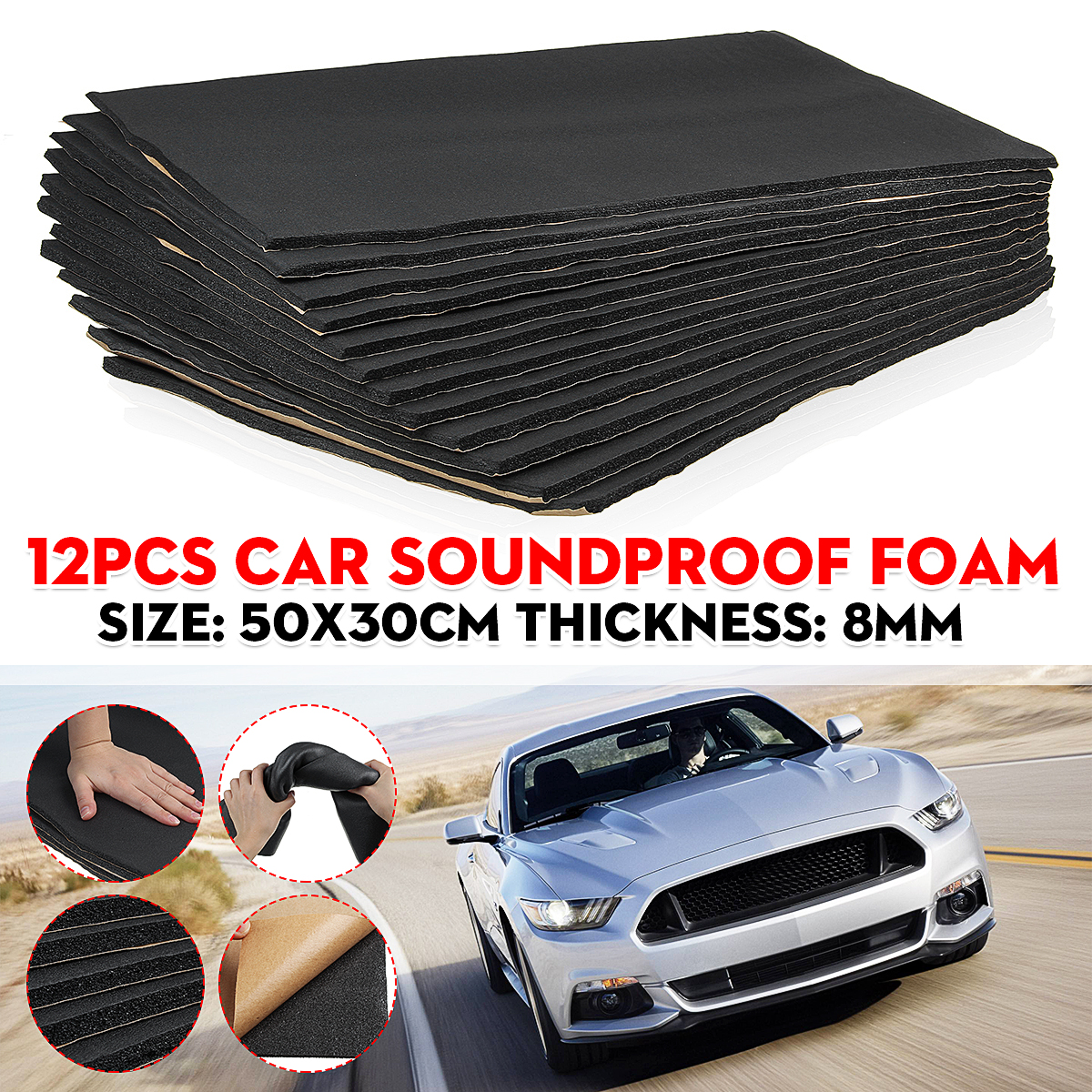 12Pcs-10mm-Sound-Proofing-Foam-Deadening-Insulation-Cotton-50x30cm-for-Car-SUV-1735462-1