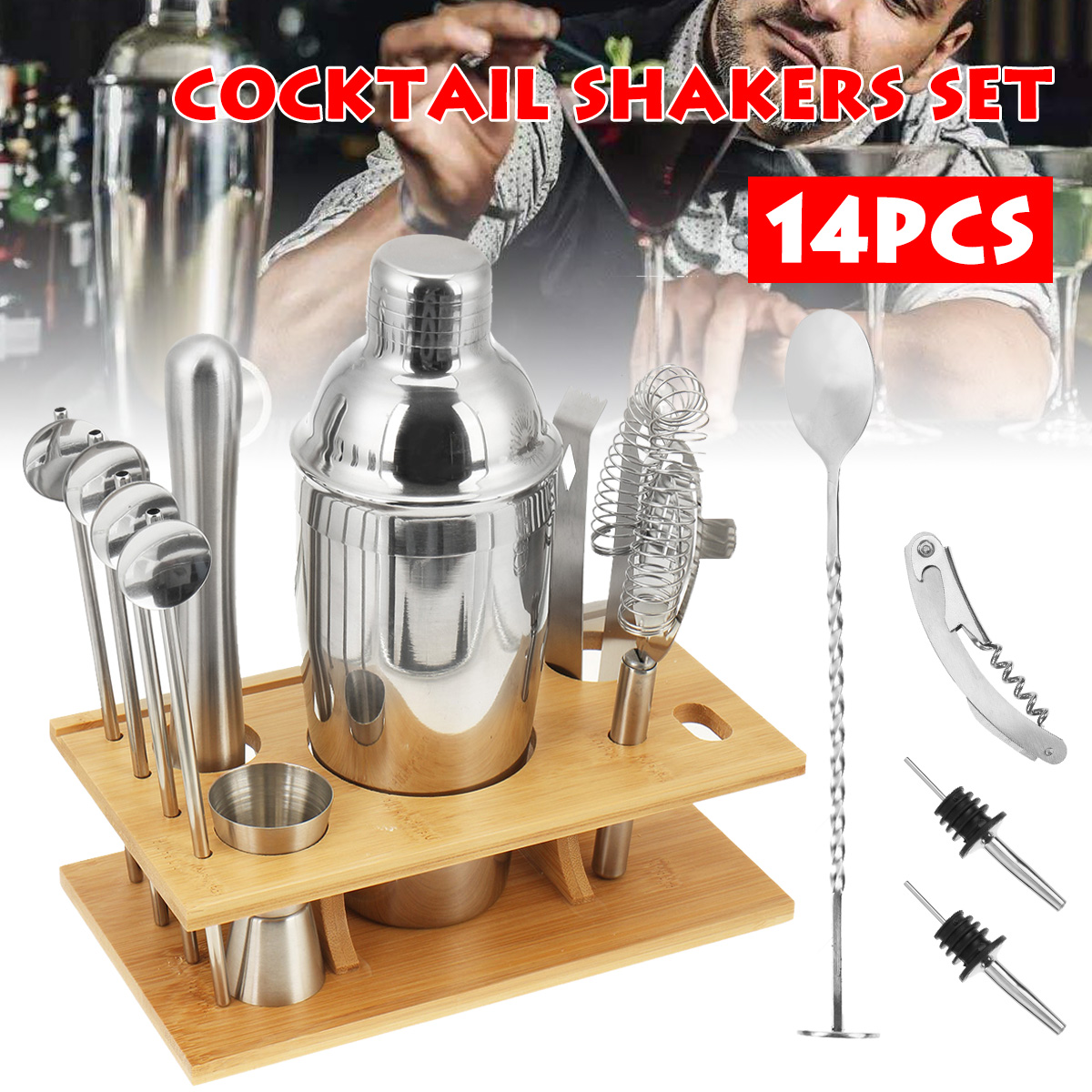 14Pcs-Stainless-Steel-Cocktail-Shaker-Set-Bar-Mixer-Drink-Bartender-Tool-Home-1728110-1