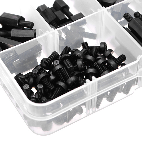 180pcs-M3-Nylon-Black-M-F-Hex-Spacers-Screw-Nut-Assortment-Kit-951950-7