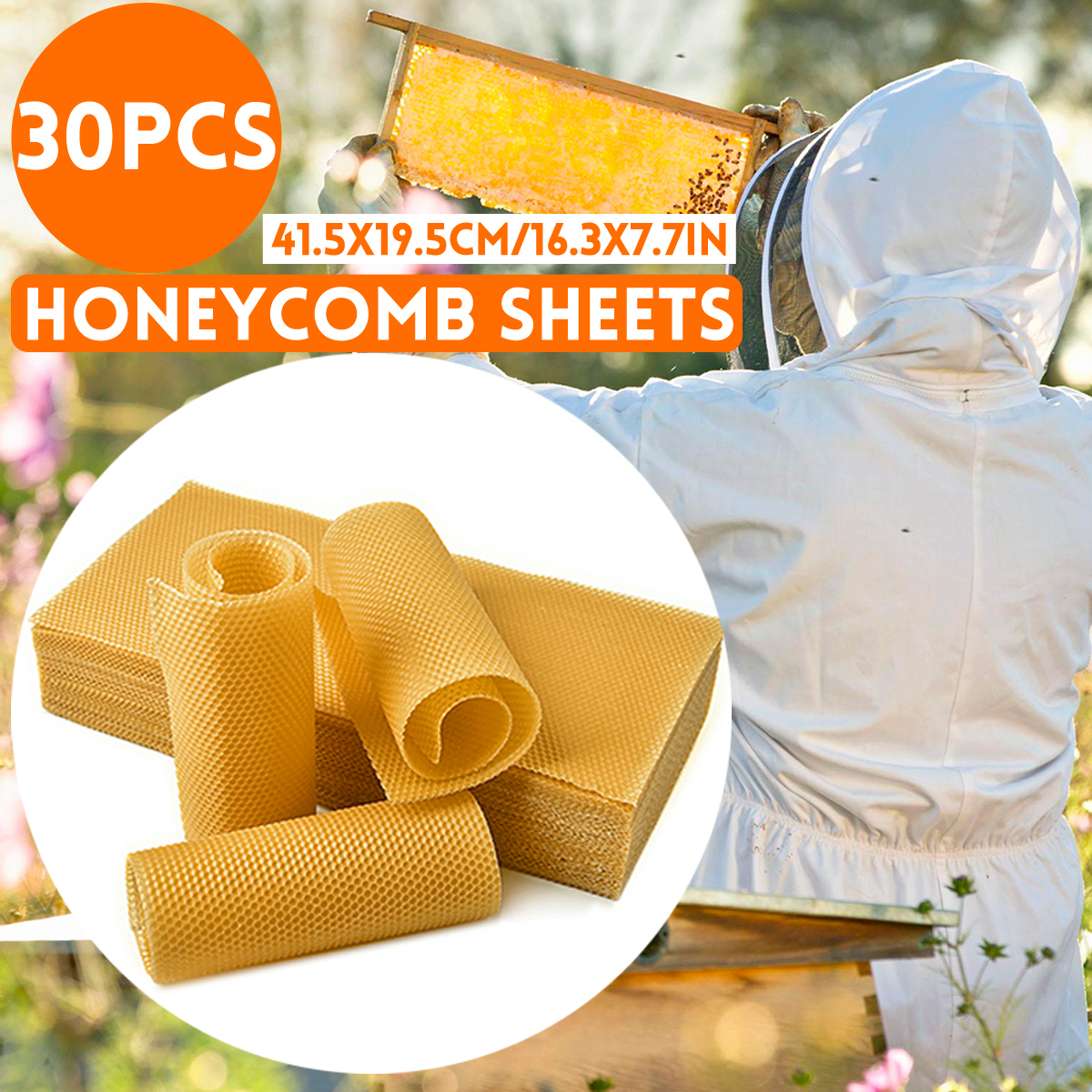 30Pcs-Beehive-Brood-Box-Wired-Wax-Foundation-Honeycomb-Sheets-Beekeeping-Tools-1724908-1