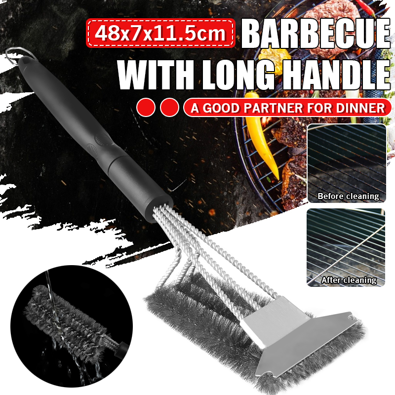 45cm-3-Head-Barbecue-Oven-Grill-Cleaning-Brush-Steel-Wire-Heads-BBQ-Clean-Tool-1725522-1