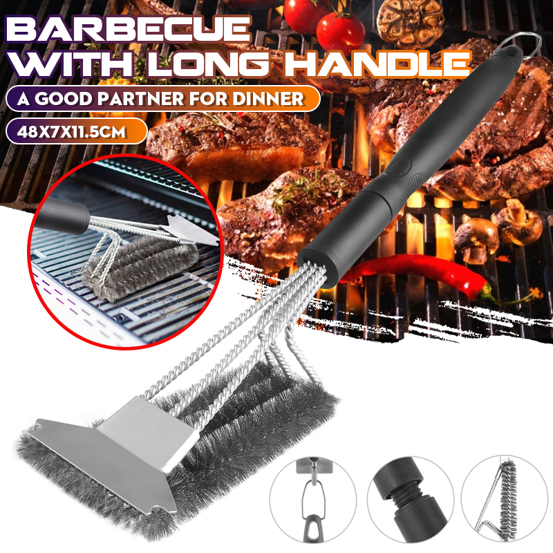 45cm-3-Head-Barbecue-Oven-Grill-Cleaning-Brush-Steel-Wire-Heads-BBQ-Clean-Tool-1725522-2
