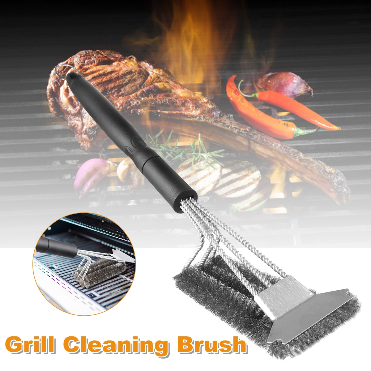 45cm-3-Head-Barbecue-Oven-Grill-Cleaning-Brush-Steel-Wire-Heads-BBQ-Clean-Tool-1725522-3