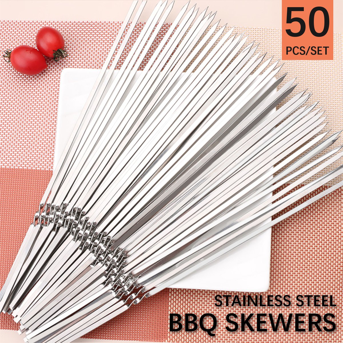 50PCS-30cm-Stainless-Steel-BBQ-Skewers-Grill-Roasting-Meat-Kebab-Sticks-Set-1691788-1