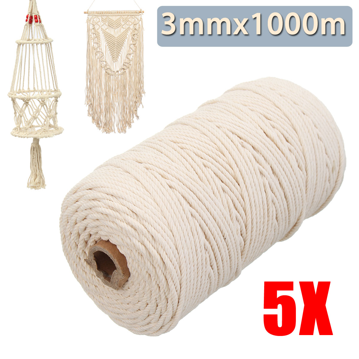 5Pcs-200Mx3mm-Natural-Beige-Cotton-Twisted-Cord-Rope-Braided-Wire-DIY-Craft-Macrame-String-1396554-1