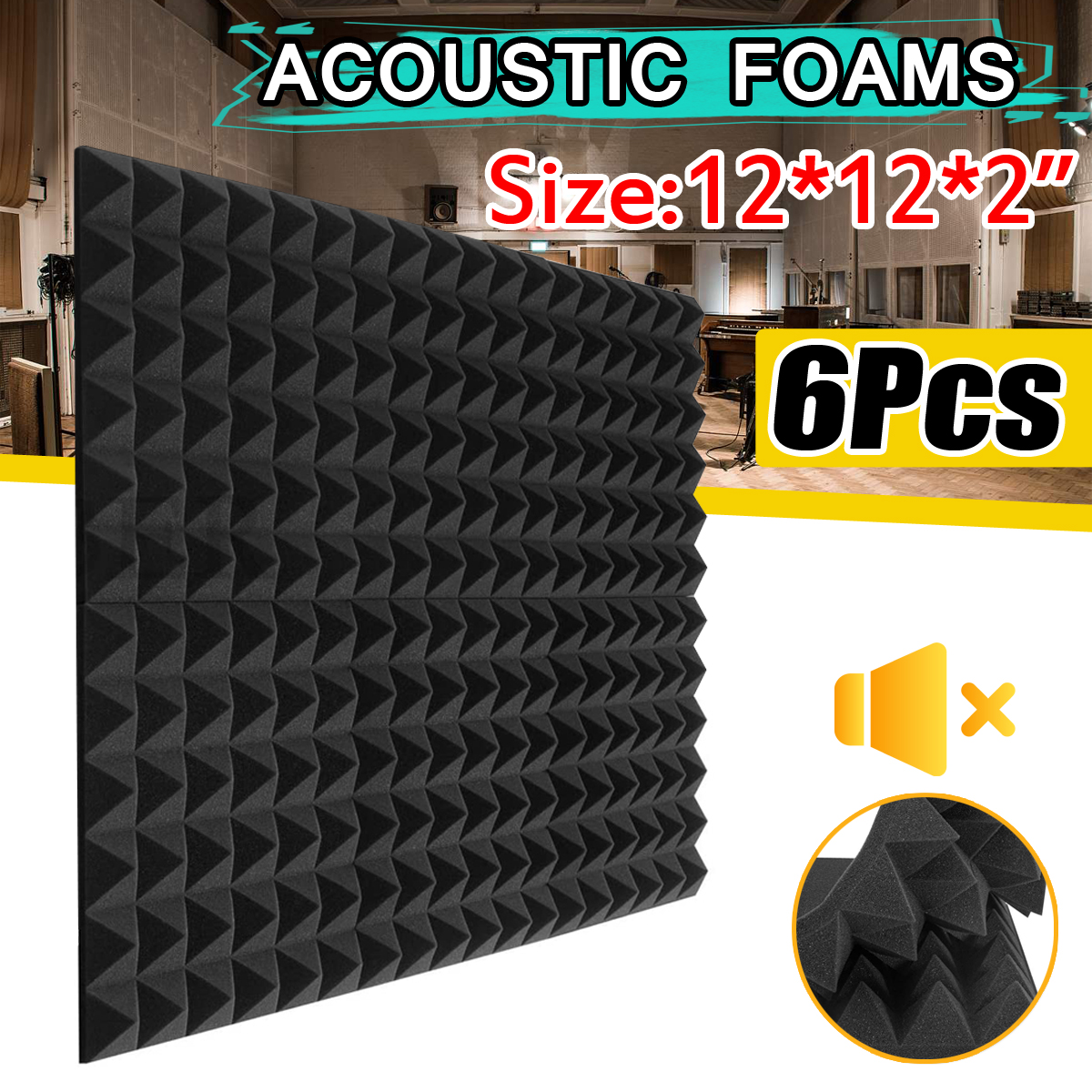 6Pcs-Acoustic-Foam-Studio-Soundproofing-Foam-Wedges-Wall-Tiles-12-x-12-x-2inch-1749893-1