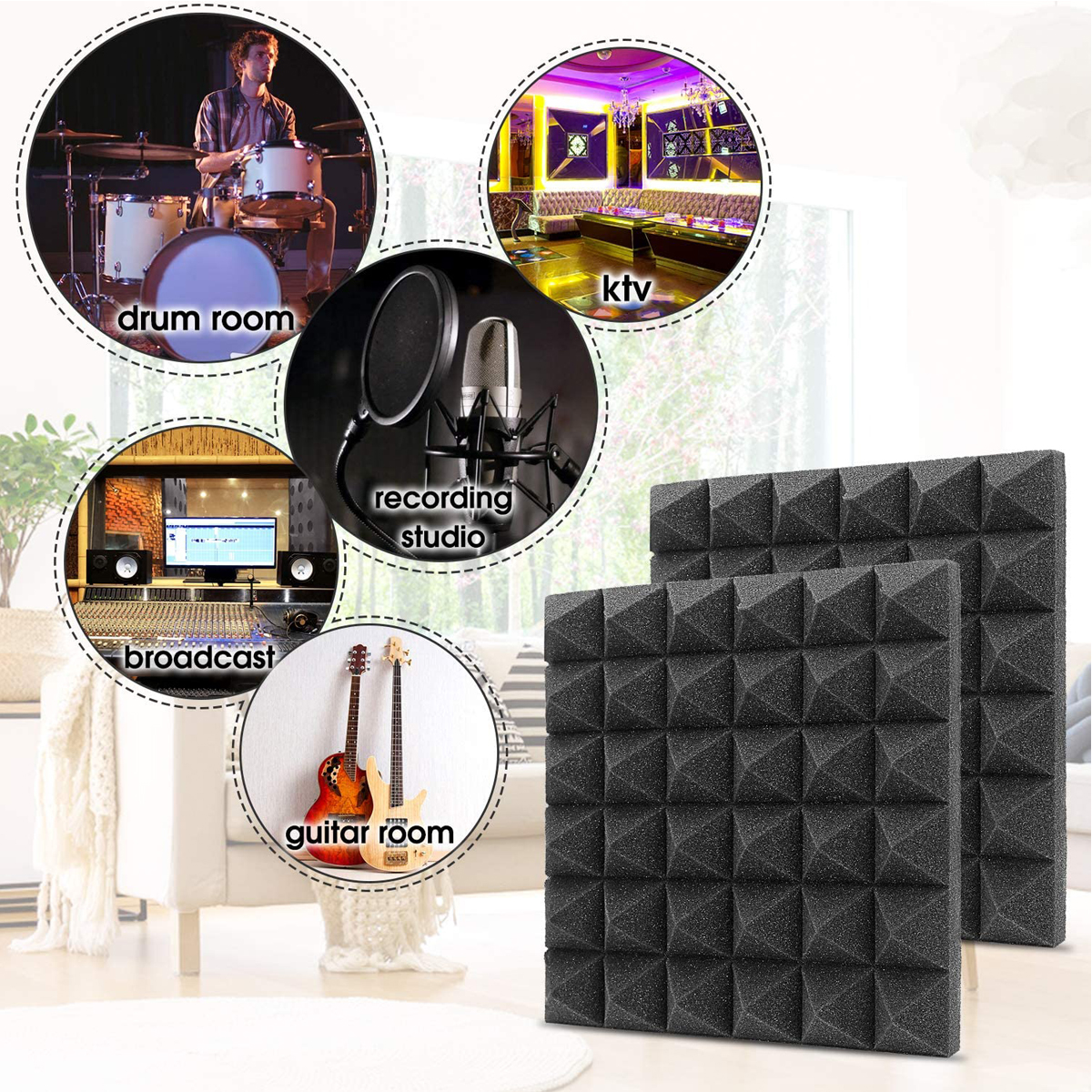 6Pcs-Acoustic-Foam-Studio-Soundproofing-Foam-Wedges-Wall-Tiles-12-x-12-x-2inch-1749893-7
