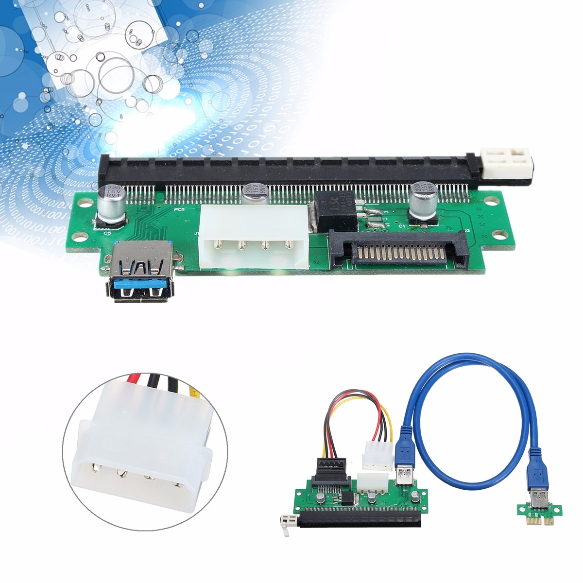 PCI-E-Extender-Card-Adapter-PCI-Express-1X-to-16X-Extender-Mining-Rig-60cm-USB-30-6Pin-Power-Mining--1890548-1