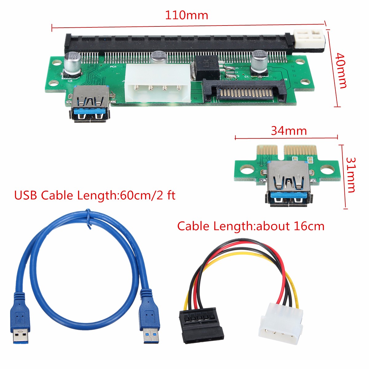 PCI-E-Extender-Card-Adapter-PCI-Express-1X-to-16X-Extender-Mining-Rig-60cm-USB-30-6Pin-Power-Mining--1890548-2