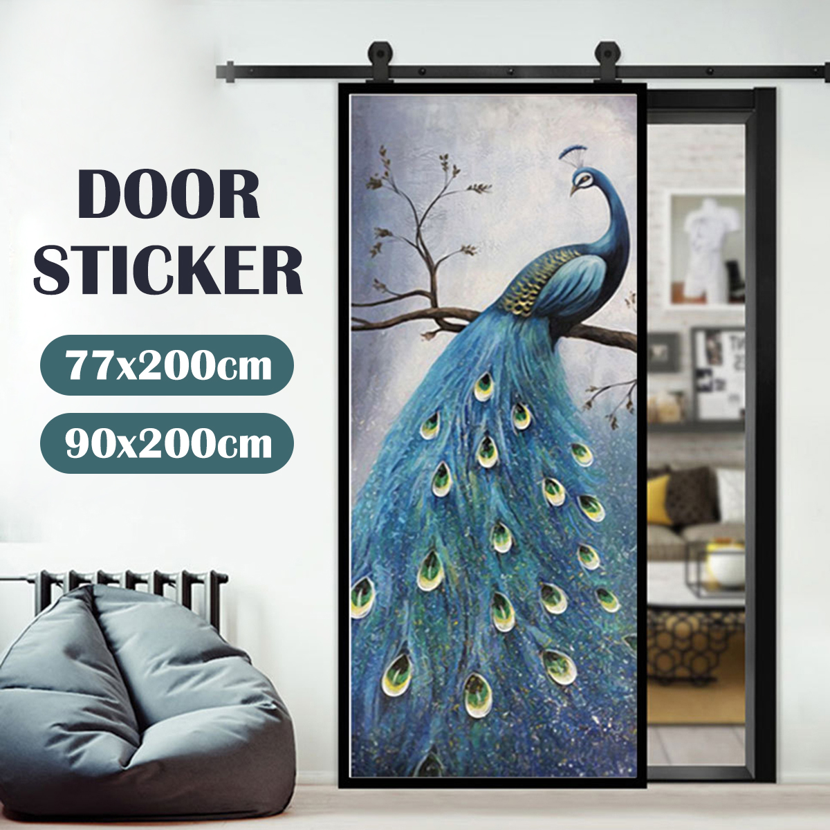 PVC-Living-Room-Door-Stickers-Wallpaper-Poster-Peacock-Waterproof-Home-Decoration-1806509-1