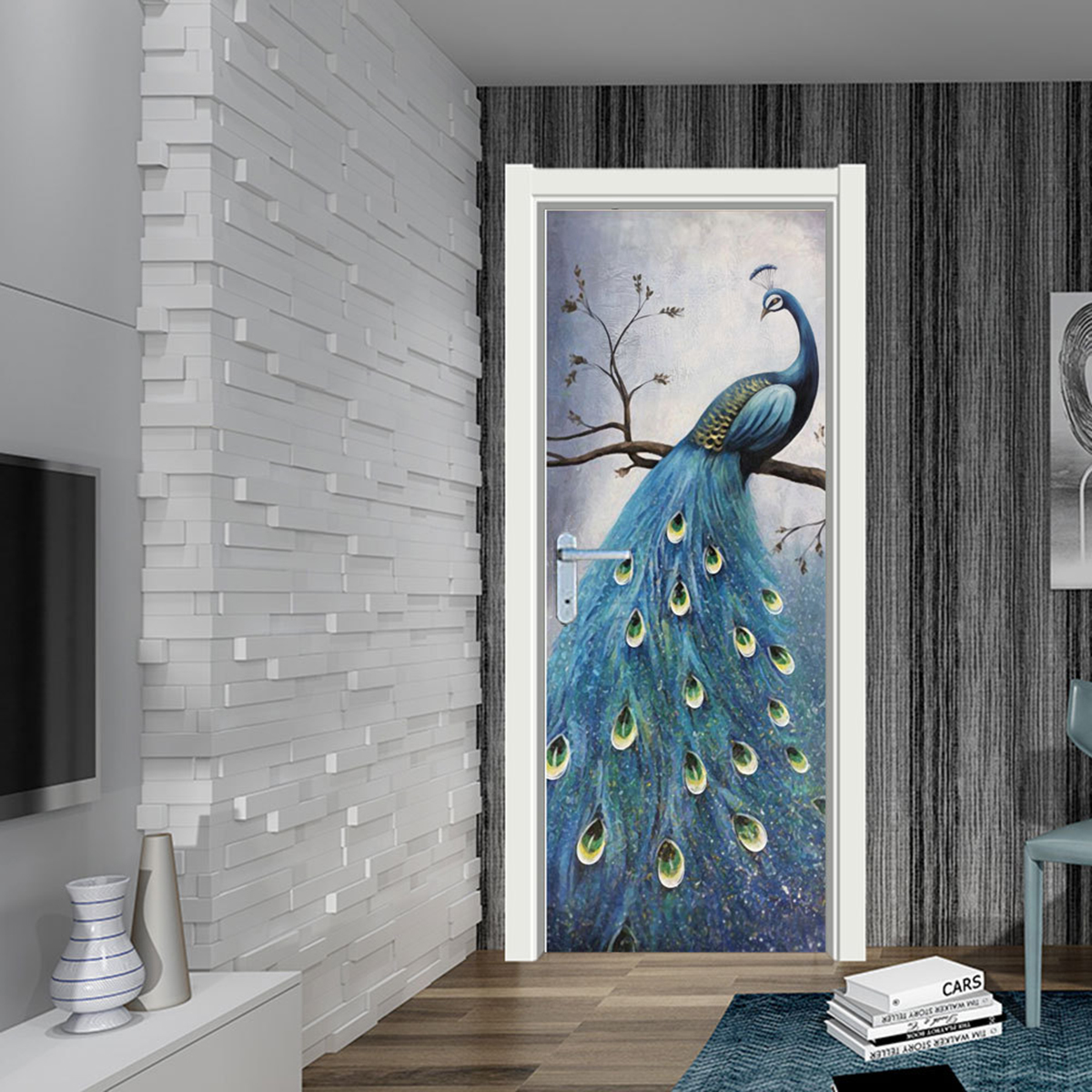 PVC-Living-Room-Door-Stickers-Wallpaper-Poster-Peacock-Waterproof-Home-Decoration-1806509-4
