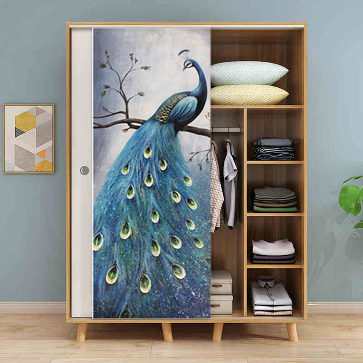 PVC-Living-Room-Door-Stickers-Wallpaper-Poster-Peacock-Waterproof-Home-Decoration-1806509-5