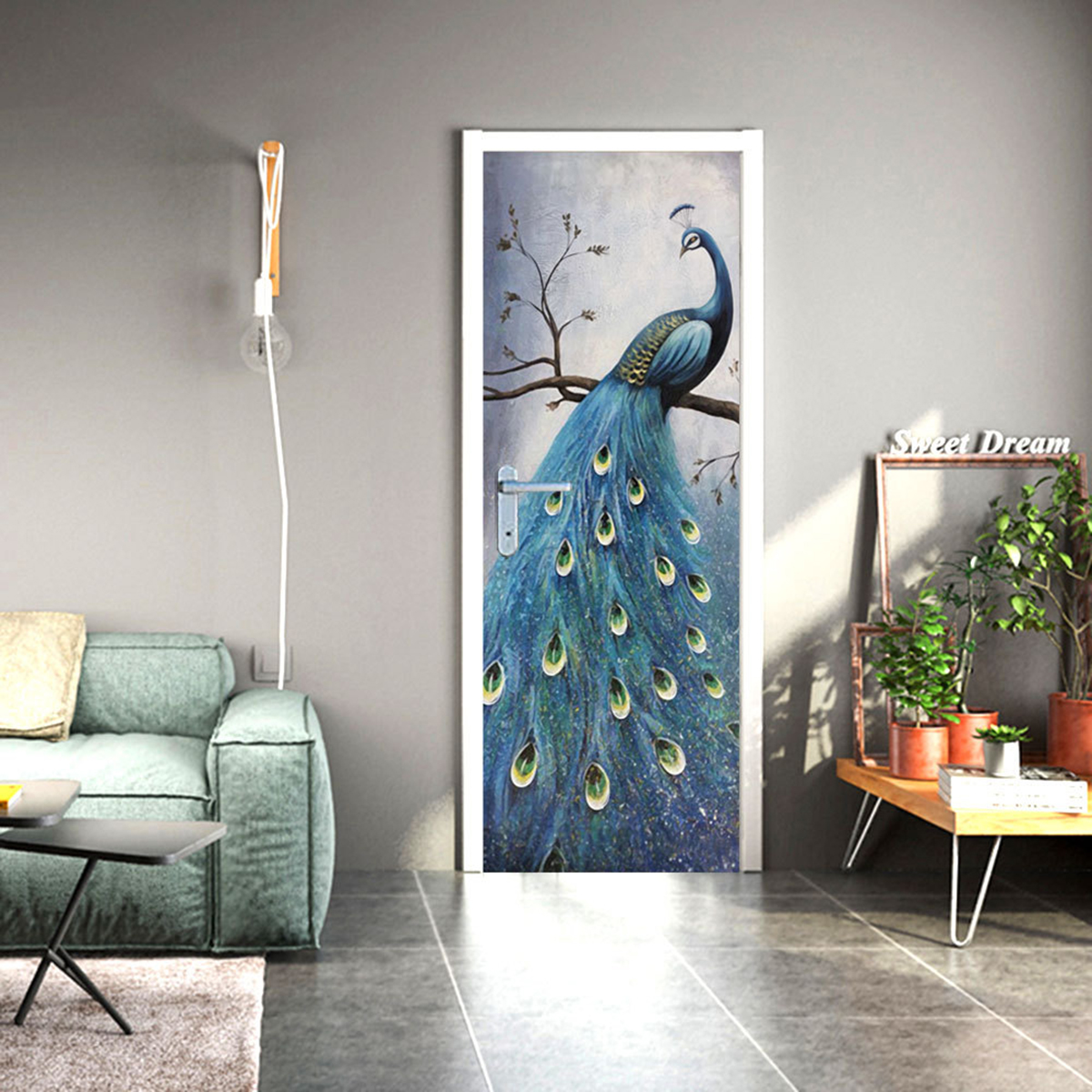 PVC-Living-Room-Door-Stickers-Wallpaper-Poster-Peacock-Waterproof-Home-Decoration-1806509-7