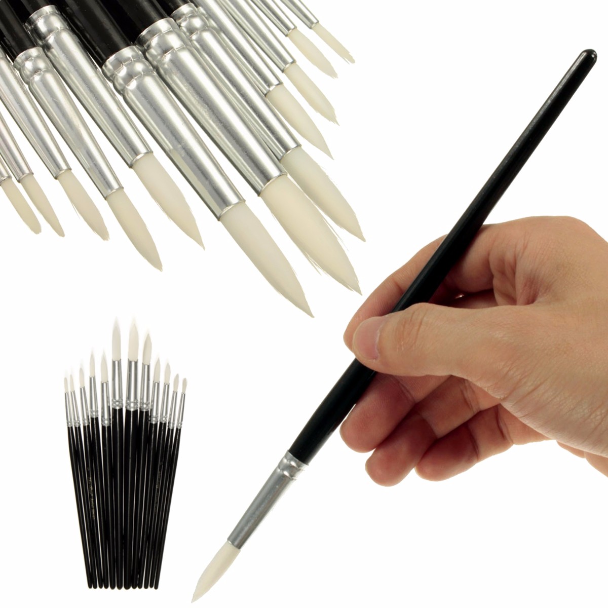 12-PcsLot-Paint-Brush-Different-Size-Black-Short-Rod-White-Nylon-Hair-Oil-Painting-Brushes-Watercolo-1557057-1