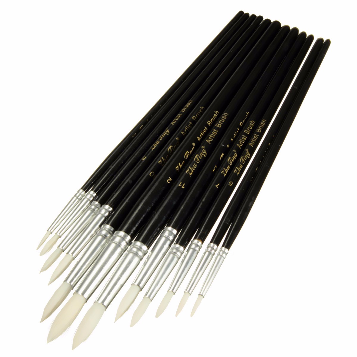 12-PcsLot-Paint-Brush-Different-Size-Black-Short-Rod-White-Nylon-Hair-Oil-Painting-Brushes-Watercolo-1557057-3