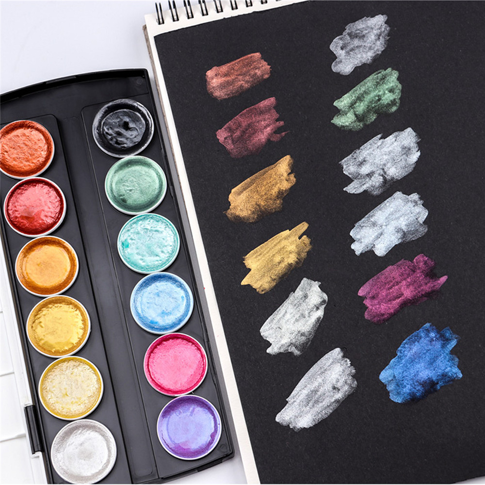 12Color-Metallic-Watercolor-Paint-Set-With-Water-Brush-for-Painting-Water-Color-Pigment-Art-Supplies-1702289-4