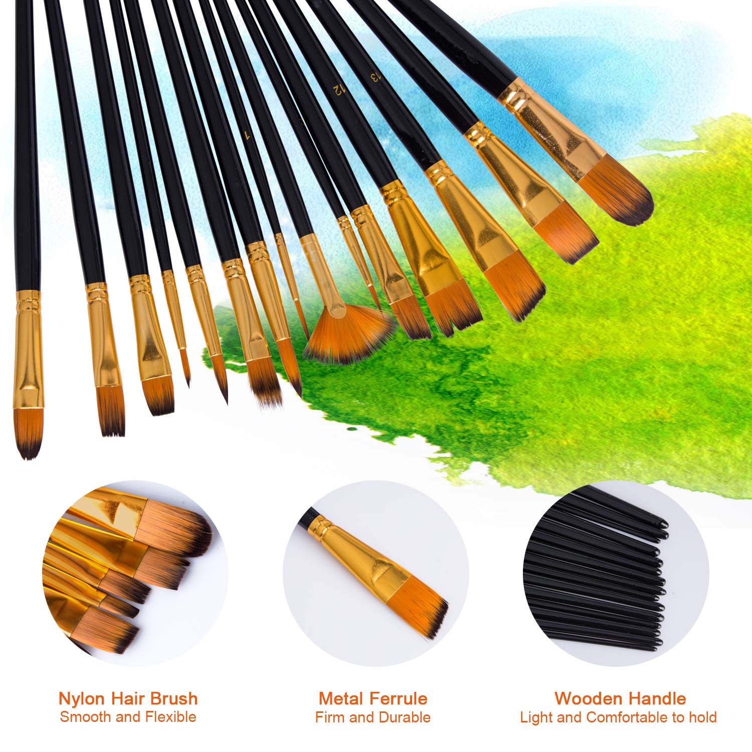 15PCS-Nylon-Hair-Artist-Paint-Brushes-Palette-Sponge-Set-with-Storage-Case-Watercolor-Paint-Acrylic--1514861-8