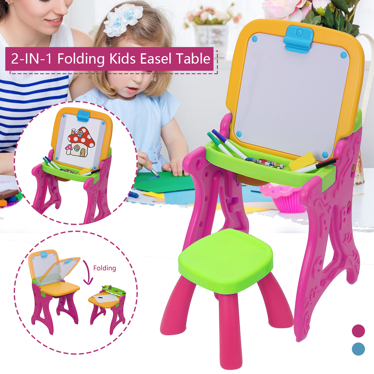 2-in-1-Folding-Drawing-Board-Table-Set-with-a-Kid-Sized-Stool-Plastic-Magnetic-Writing-White-Board-I-1853465-1