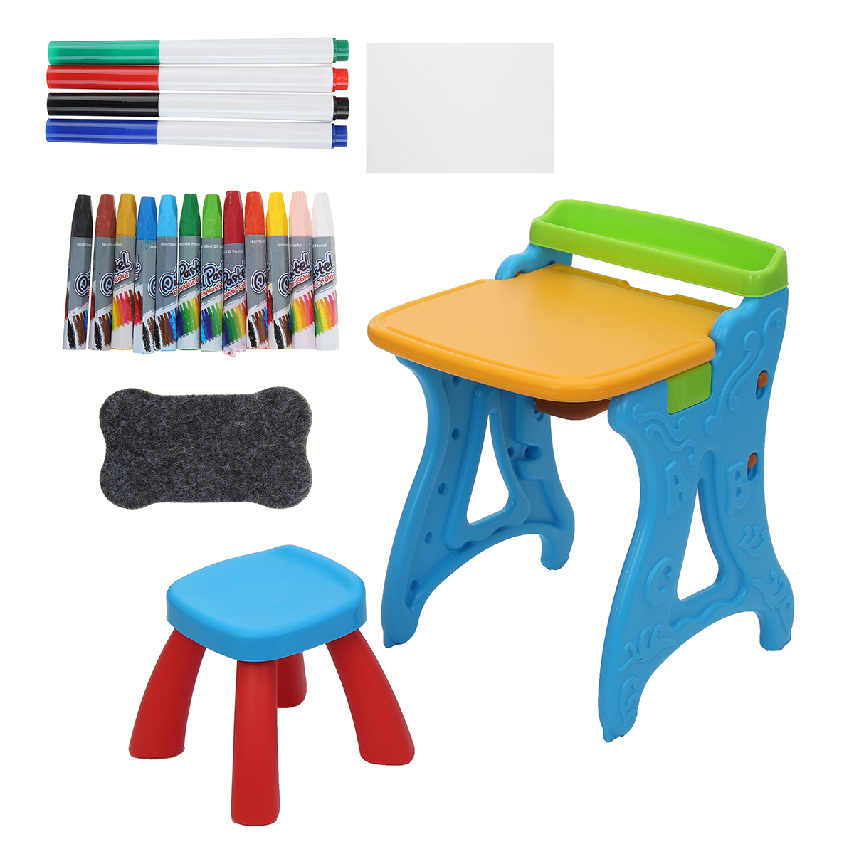 2-in-1-Folding-Drawing-Board-Table-Set-with-a-Kid-Sized-Stool-Plastic-Magnetic-Writing-White-Board-I-1853465-12