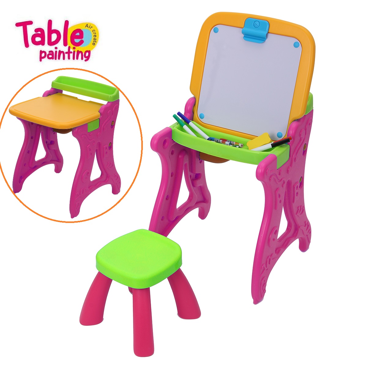 2-in-1-Folding-Drawing-Board-Table-Set-with-a-Kid-Sized-Stool-Plastic-Magnetic-Writing-White-Board-I-1853465-4