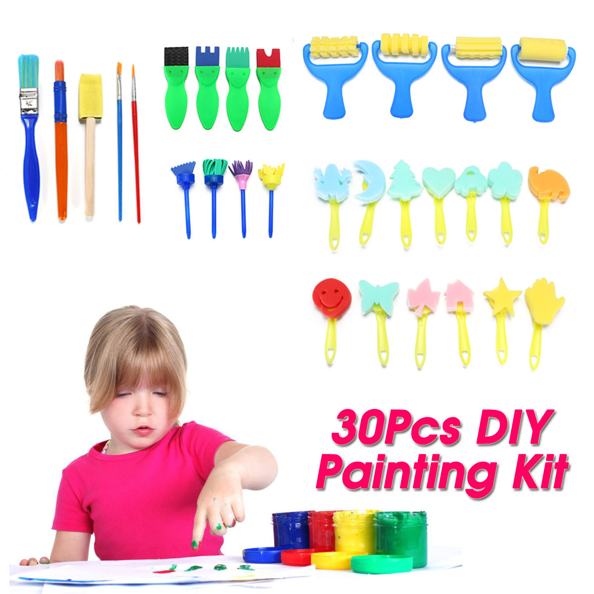 30pcs-Child-Paint-Roller-DIY-Painting-Toys-Sponge-Brush-Kit-Set-Graffiti-Drawing-Tools-for-Kids-Earl-1836475-1