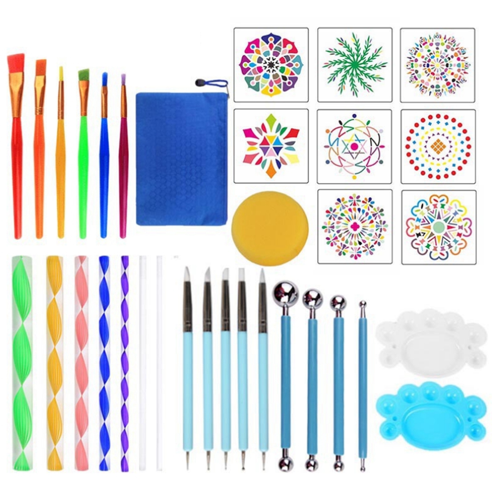 35-PCS-Mandala-Dotting-Tools-Stencil-Ball-Stylus-Brushes-Paint-Tray-for-Painting-Rocks-Coloring-Draw-1688296-3