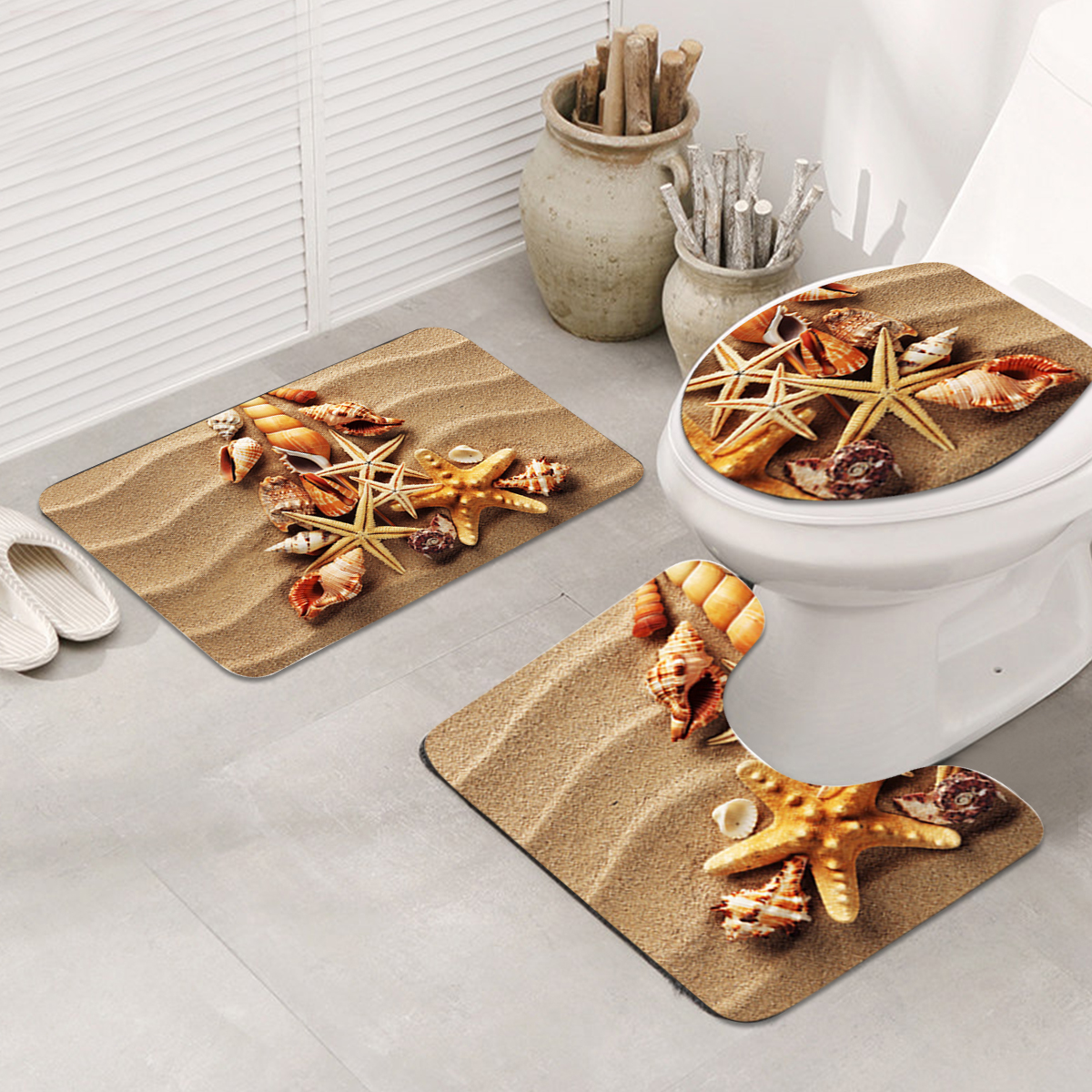 3Pcs-Beach-Starfish-Shell-Bathroom-Pedestal-RugLid-Toilet-CoverBath-Mat-4575cm-1747743-1