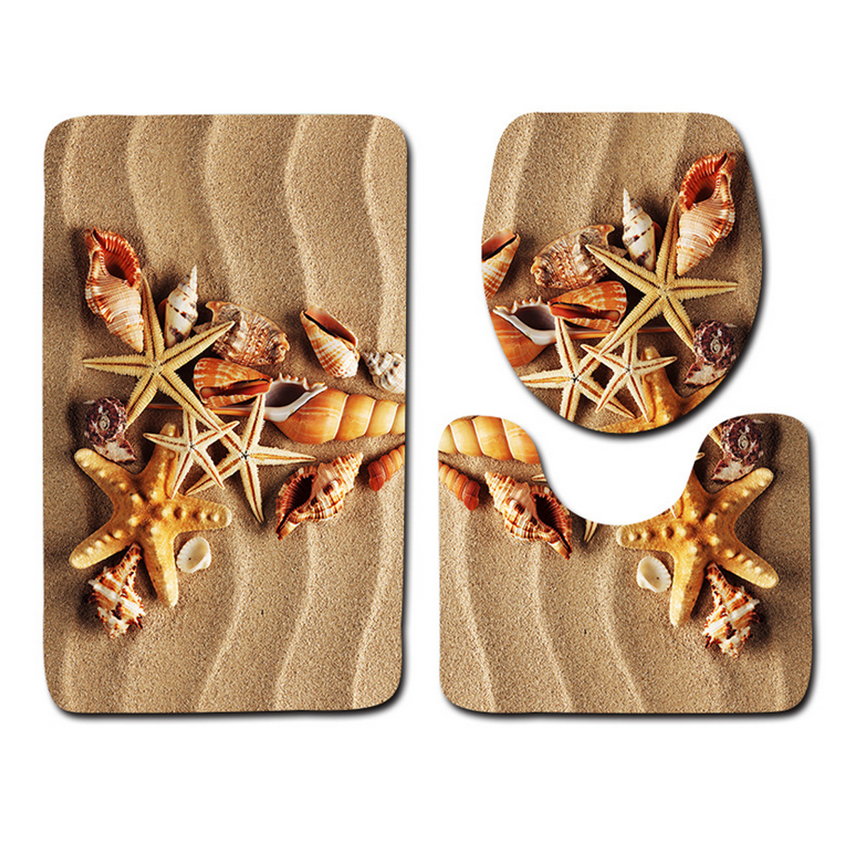 3Pcs-Beach-Starfish-Shell-Bathroom-Pedestal-RugLid-Toilet-CoverBath-Mat-4575cm-1747743-2