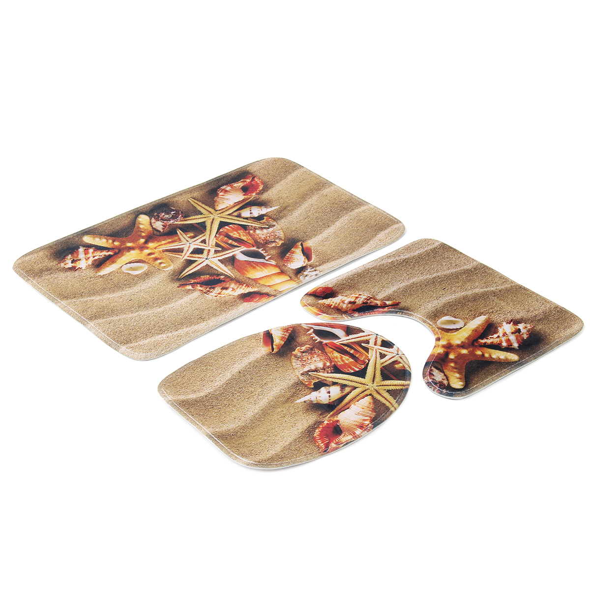 3Pcs-Beach-Starfish-Shell-Bathroom-Pedestal-RugLid-Toilet-CoverBath-Mat-4575cm-1747743-3