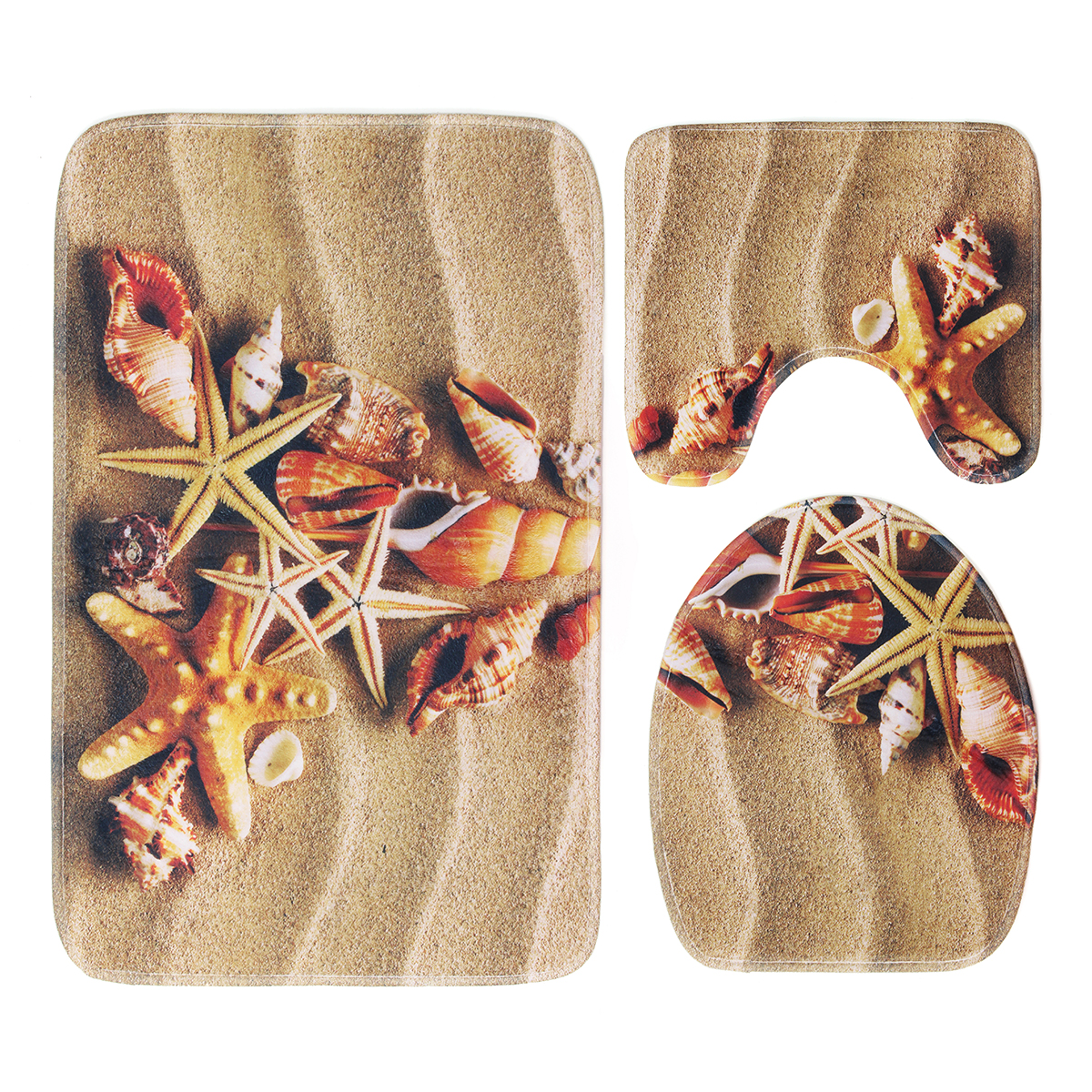 3Pcs-Beach-Starfish-Shell-Bathroom-Pedestal-RugLid-Toilet-CoverBath-Mat-4575cm-1747743-5