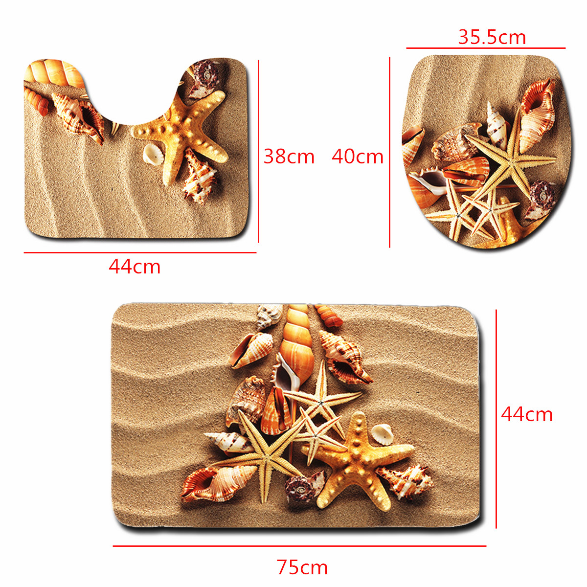 3Pcs-Beach-Starfish-Shell-Bathroom-Pedestal-RugLid-Toilet-CoverBath-Mat-4575cm-1747743-8
