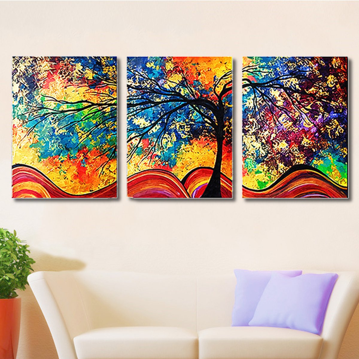 3Pcs-Colorful-Tree-HD-Canvas-Print-Paintings-Wall-Decorative-Print-Art-Pictures-FramedFrameless-Wall-1187263-3