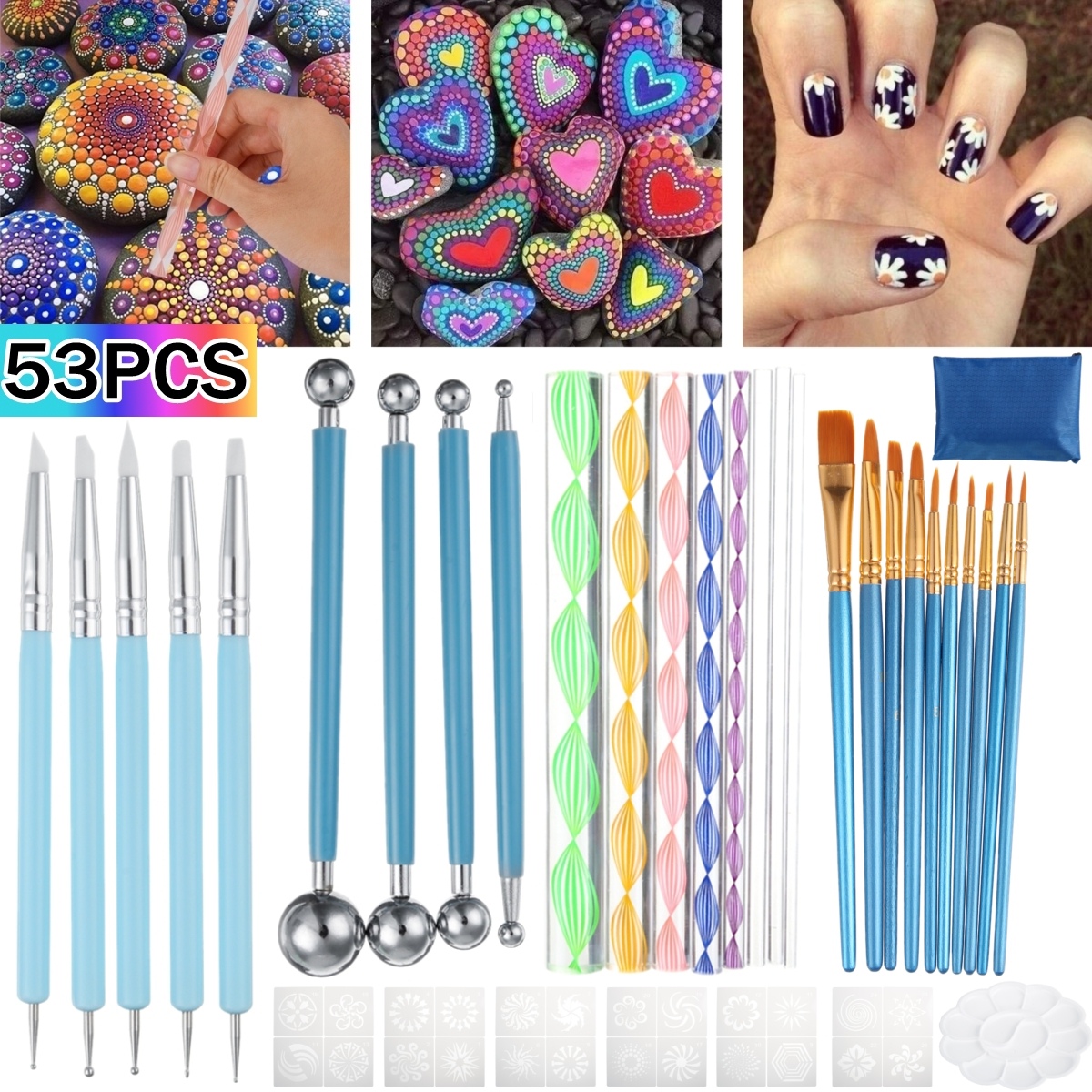 53Pcs-Mandala-Dotting-Tools-Set-Rock-Painting-Kit-Nail-Art-Craft-Pen-Paint-Stencil-Supplies-Stone-Ma-1783953-1