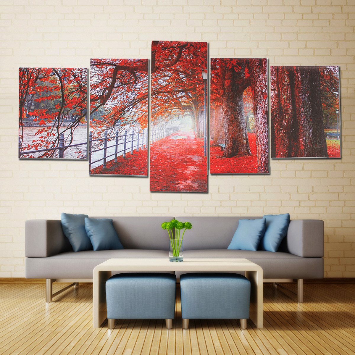 5Pcs-Red-Falling-Leaves-Canvas-Painting-Autumn-Tree-Wall-Decorative-Print-Art-Pictures-Unframed-Wall-1809936-2