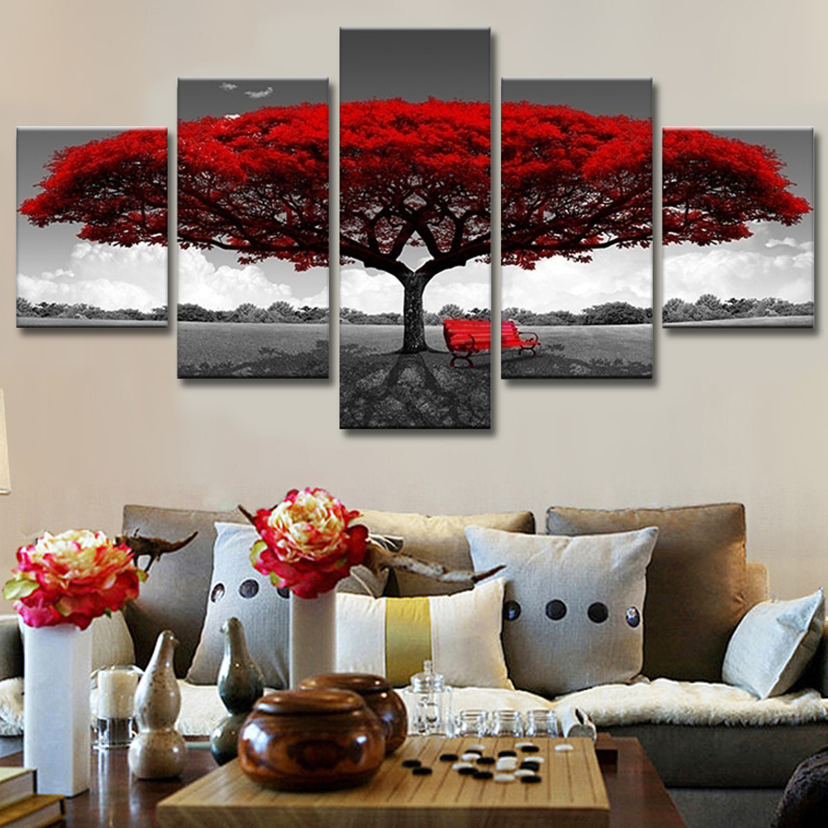 5Pcs-Red-Tree-Canvas-Paintings-Wall-Decorative-Print-Art-Pictures-Unframed-Wall-Hanging-Home-Office--1774551-5