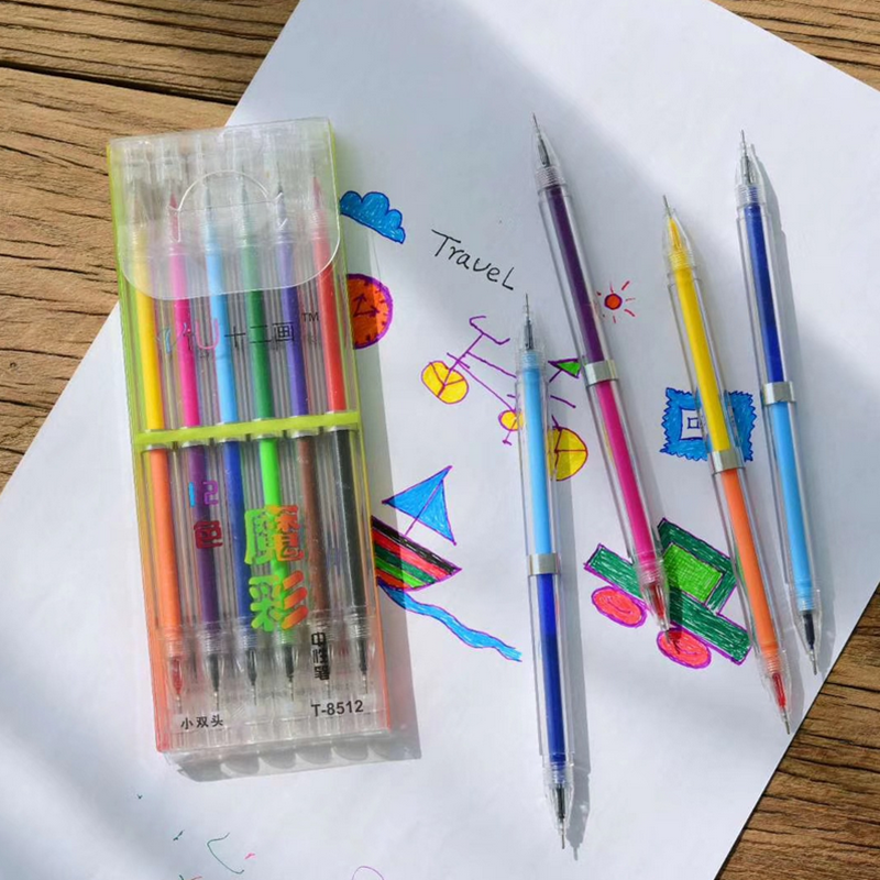 6-Pcs-12-Colors-Double-Head-Gel-Pen-Highlighter-Marker-Pen-Student-1650178-1