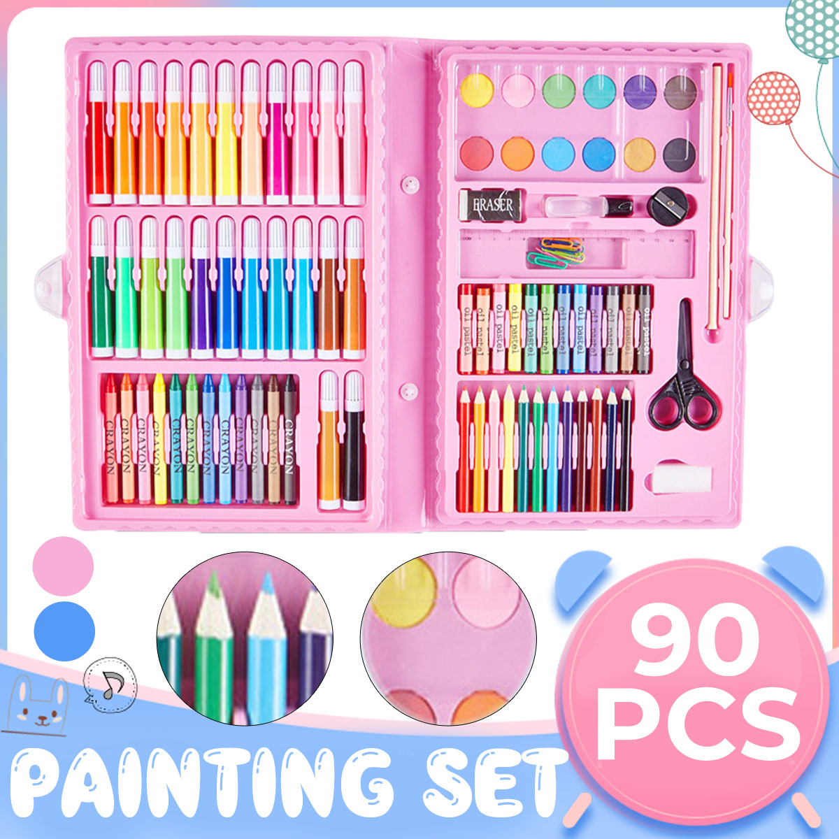 90Pcs-Painting-Art-Set-Kids-Painting-Tool-Drawing-Graffiti-Toys-Watercolor-Pens-Oil-Pastel-Children--1739998-1
