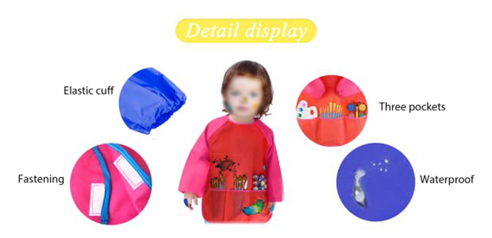 Children-Waterproof-Artist-Painting-Aprons-Long-Sleeve-with-3-Pockets-Baby-Painting-Eating-Bib-Suppl-1670596-2