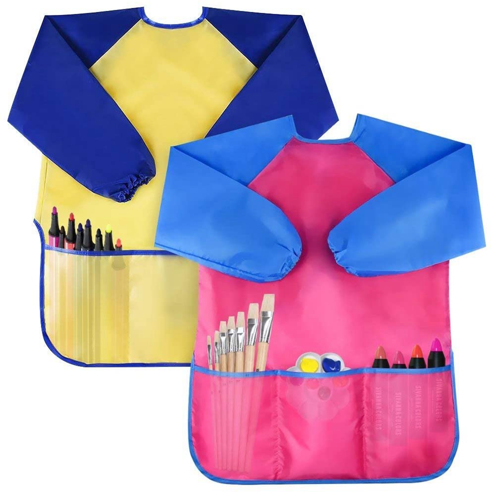 Children-Waterproof-Artist-Painting-Aprons-Long-Sleeve-with-3-Pockets-Baby-Painting-Eating-Bib-Suppl-1670596-7