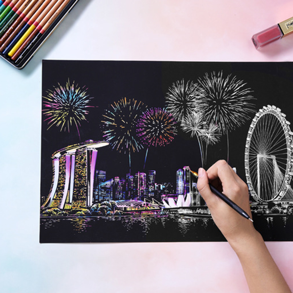 DIY-Scratch-Scraping-Painting-Drawing-Paper-World-Sightseeing-Pictures-Creative-Gift-Home-Decor-DIY--1634916-4