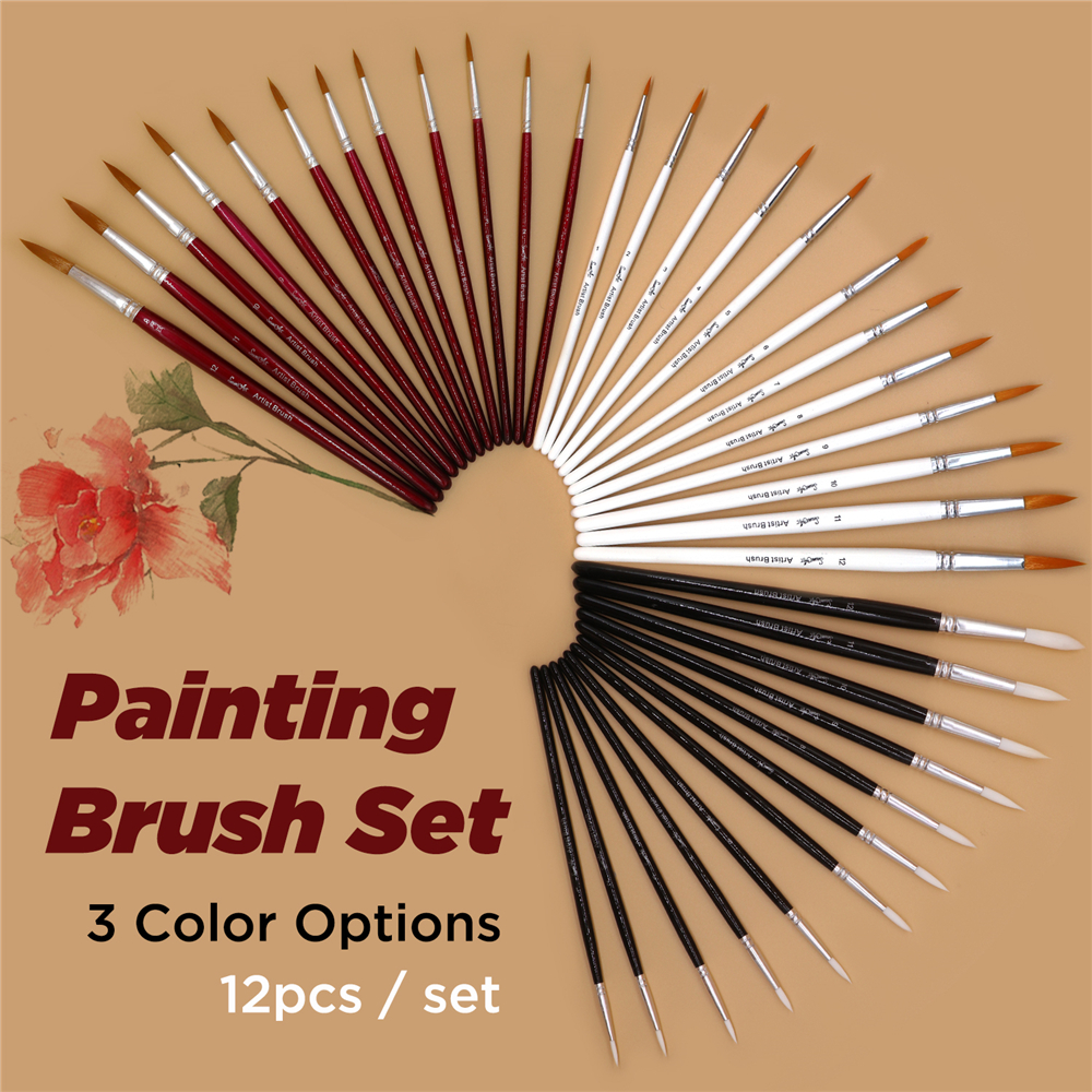 SeamiArt-12Pcs-Painting-Brush-Set-Different-Size-Round-Nylon-Tip-Artist-Nylon-Hair-Wooden-Hand-Water-1785402-1