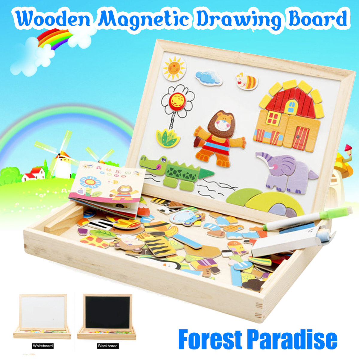Wooden-DIY-Magnetic-Drawing-Board-Forest-Paradise-Childrens-Early-Educational-Learning-Toys-1676971-1