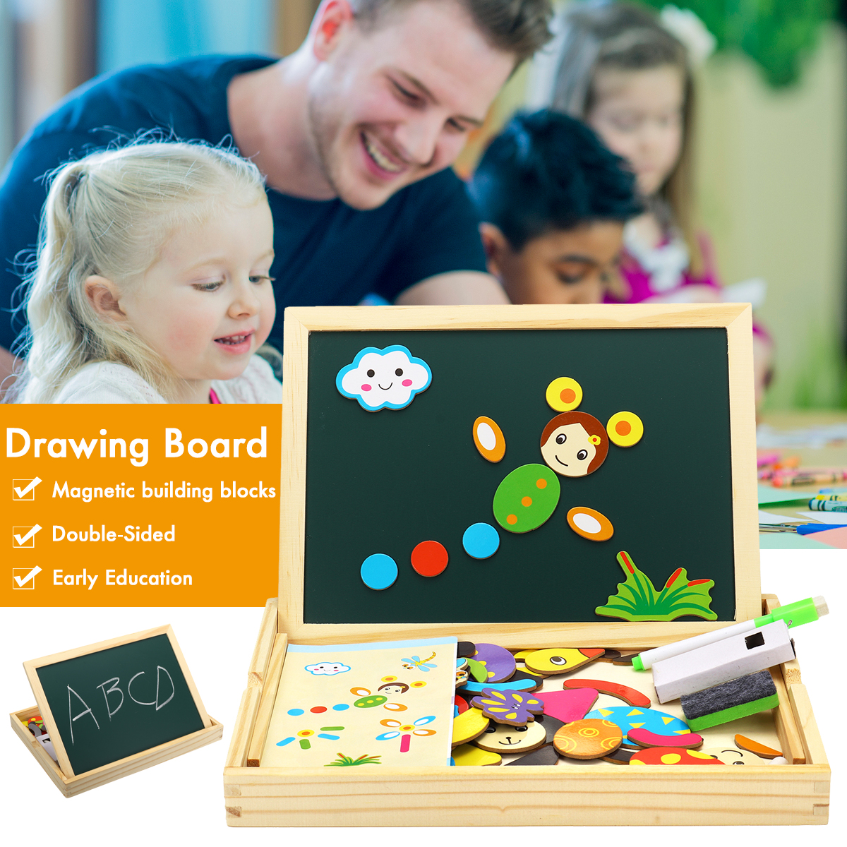Wooden-Magnetic-Double-Sided-Drawing-Board-Blocks-Children-Early-Education-Toys-1676963-1