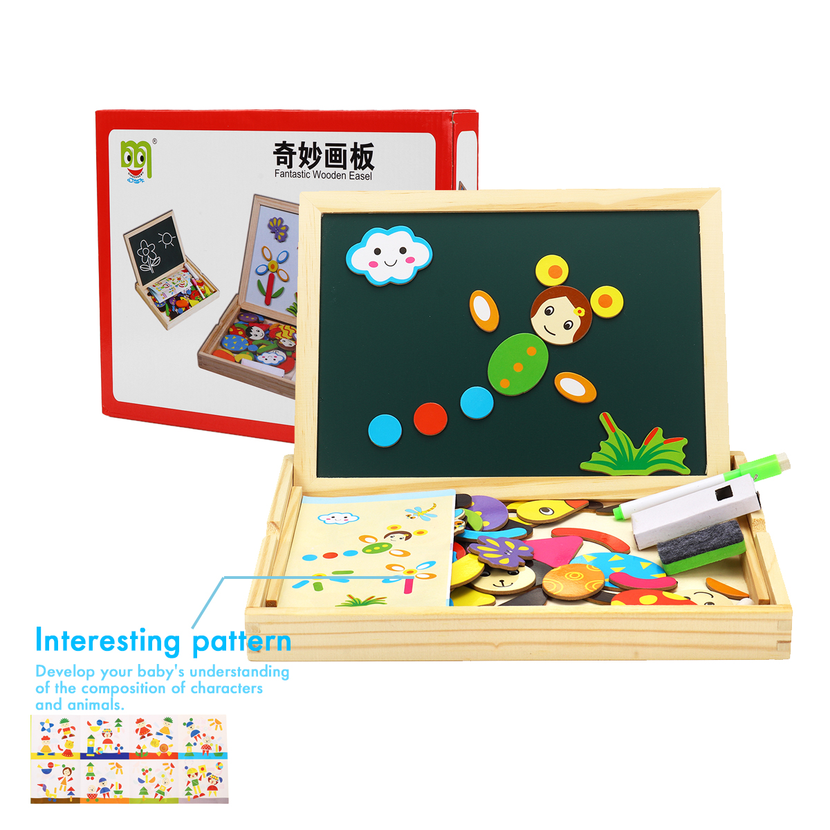 Wooden-Magnetic-Double-Sided-Drawing-Board-Blocks-Children-Early-Education-Toys-1676963-5