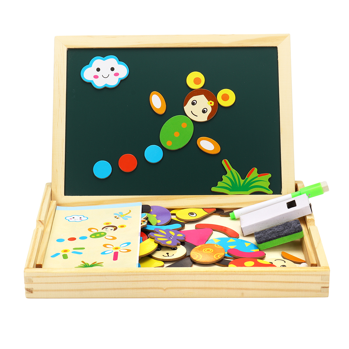 Wooden-Magnetic-Double-Sided-Drawing-Board-Blocks-Children-Early-Education-Toys-1676963-9