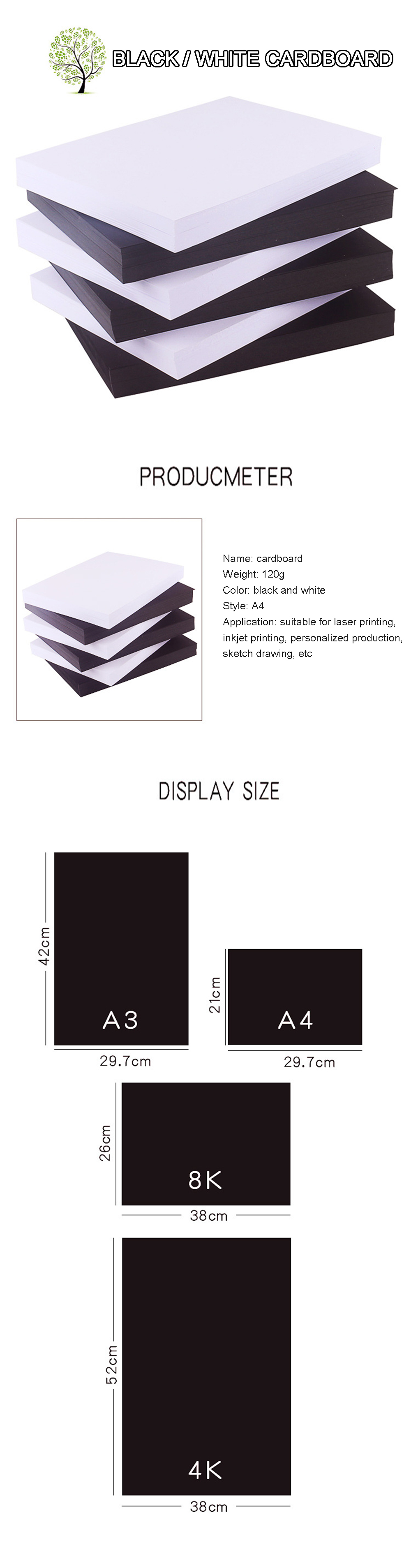 Maika-100Pcs-A4-WhiteBlack-Thick-Cardboard-120g-Business-Card-Paper-Painting-Hard-Paper-Drawing-Art--1722867-1