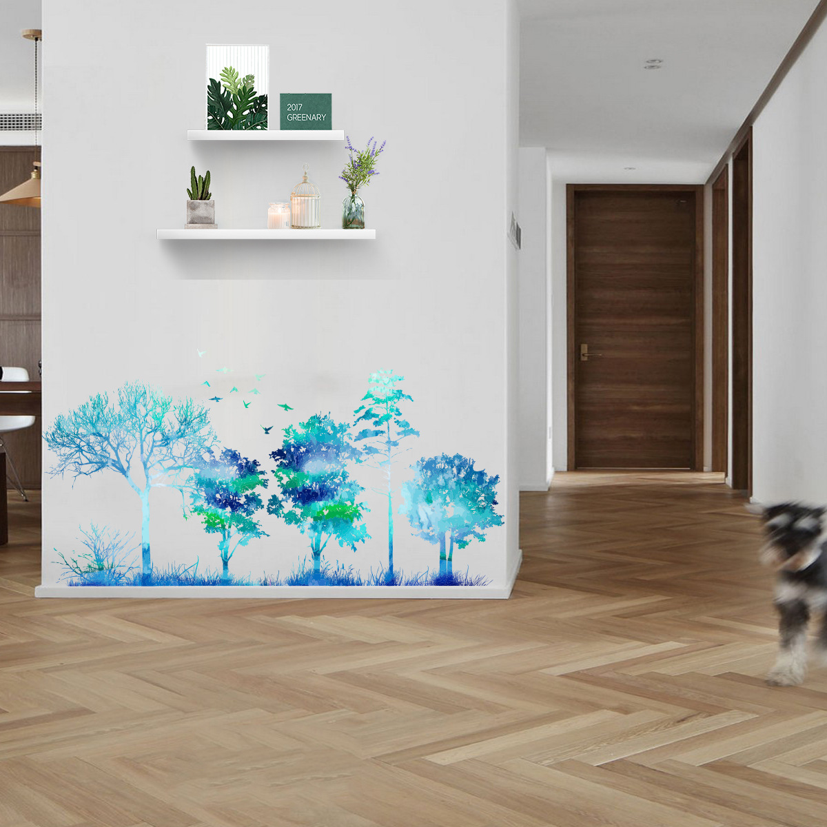ZW106-Creative-Wall-Stickers-Folding-Version-Of-The-New-Hand-Painted-Blue-Gradient-Forest-Plants-Liv-1811493-4