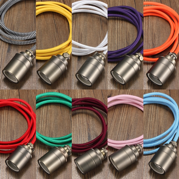 E27E26-2M-Vintage-Fabric-Cable-Pendant-Light-Filament-Lamp-Bulb-Holder-Socket-1058314-2
