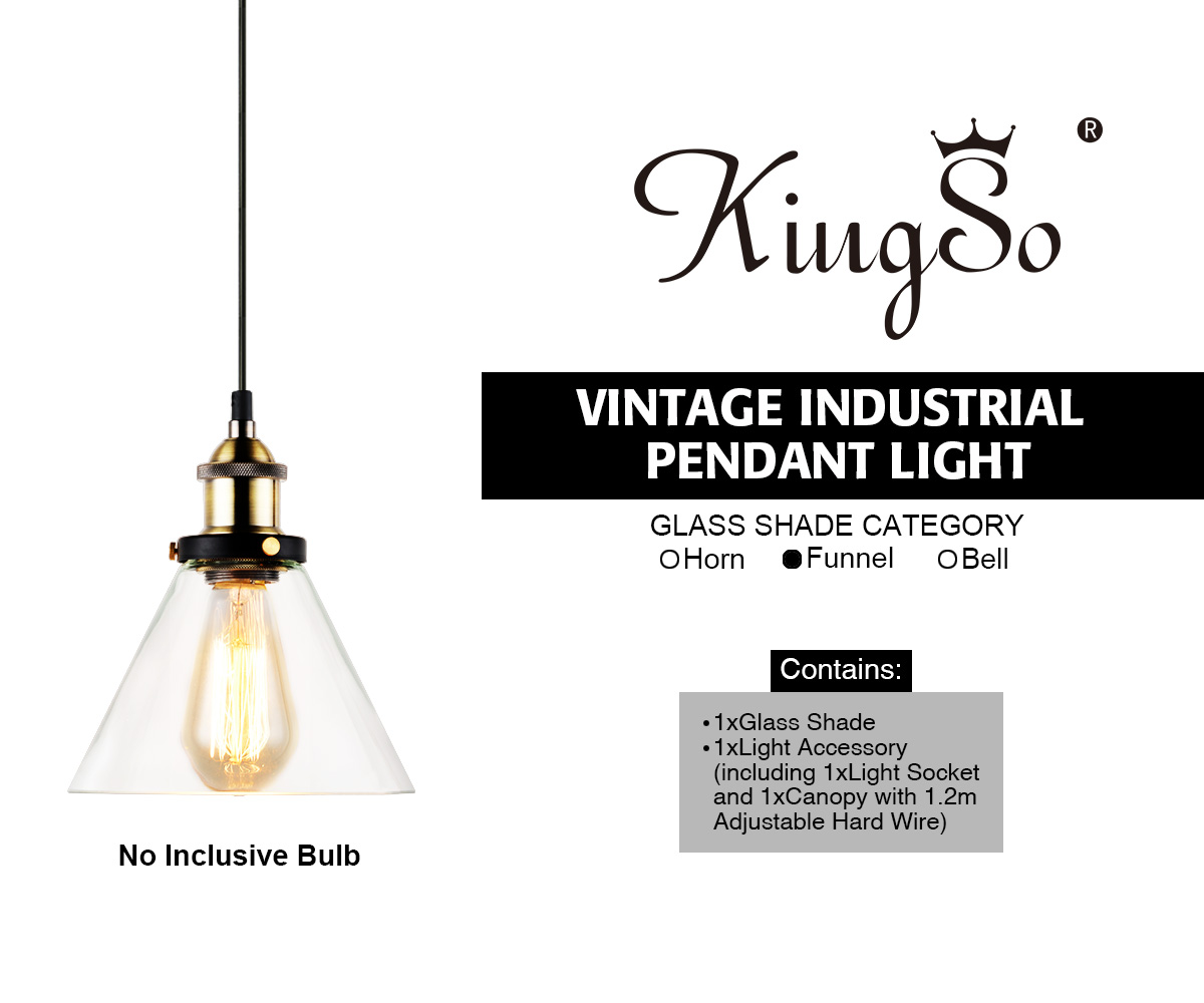 KingSo-110V220V-E26E27-Vintage-Industrial-Pendant-Light-Socket-Funnel-like-Glass-Shade-with-Ceiling--1894197-3